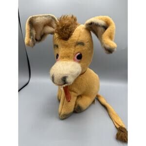 Vintage Animal Toy Plus Donkey Plush Stuffed Animal 1950s–60s Pink Eyes 12”